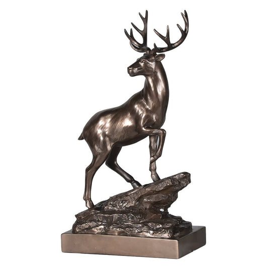Bronze stag on rocks figure