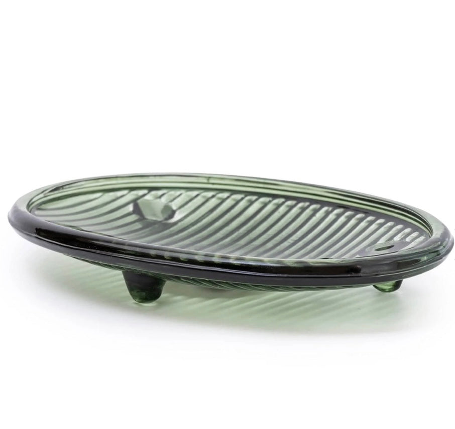 Green glass soap dish